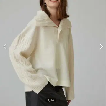 macphee 울 케이블 니트 콤비 세일러 카라 풀오버 S