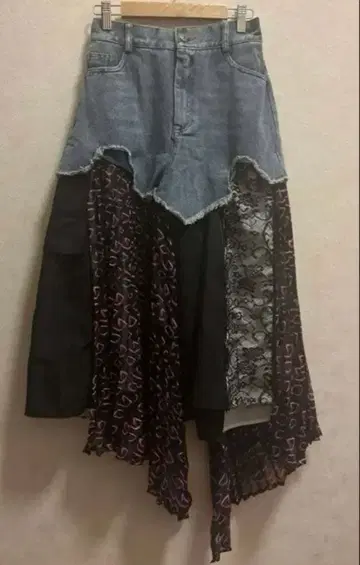 데님 레이스 비대칭 스커트 리메이크