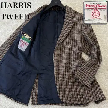 해리스 트위드 테일러드 자켓 싸개 단추 올 패턴 체크 전체 안감 XL