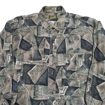 실크 100% TS SELECTION 기하학 패턴 카모플라쥬풍 긴팔 셔츠