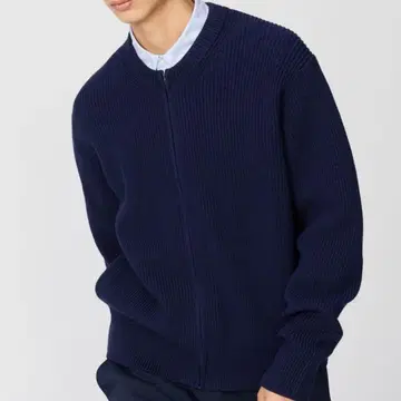 UNIQLO 유니클로C 크루넥 풀 집업 가디건 네이비 XL 사이즈