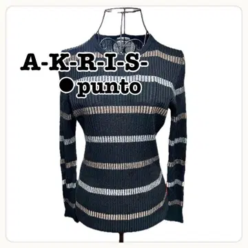 아크리스푼토 리브 보더 니트탑 블랙 계열 울 100% M