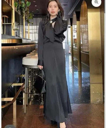 아뉴앙스 보타이 드레이프 원피스 블랙 S