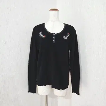 NEW YORK PRESS 자수 디자인 긴팔 티셔츠 블랙 일본제
