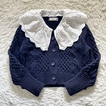 sea New York 멀티 케이블 니트 가디건 자수 레이스 칼라