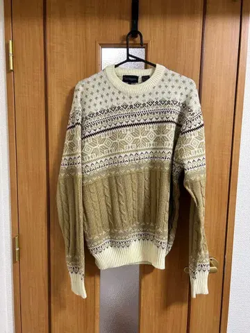 노르딕 무늬 베이지 니트 스웨터 구제 의류