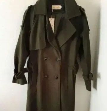 올리브 더블 브레스트 롱 코트