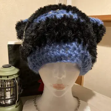 핸드메이드 y2k 블루 모자 고양이 귀