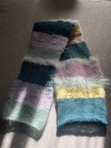 손뜨개질 컬러풀 스트라이프 머플러