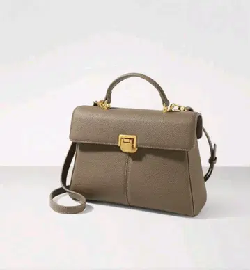 천연 가죽 브라운 가죽 핸드백 골드 금장 장식