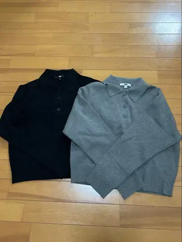 유니클로 스무스 코튼 폴로 스웨터 S 사이즈 블랙과 그레이 2세트