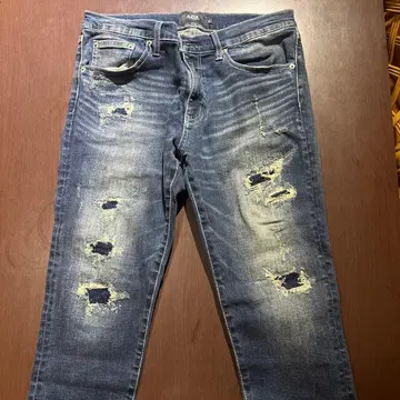 데미지 가공 슬림핏 데님 팬츠