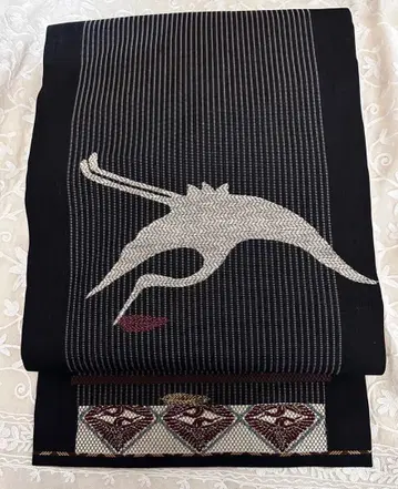 일품 오하라메 염색 순수 실크 나고야 오비 학 문양