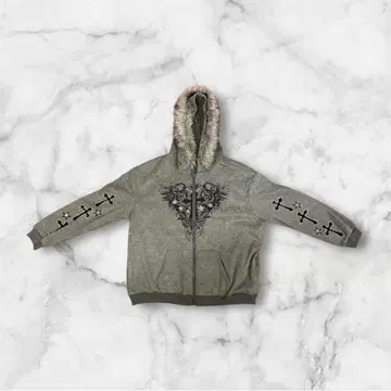 그레이 후드티 퍼 포함 그런지 y2k ROMWE 헤이세이