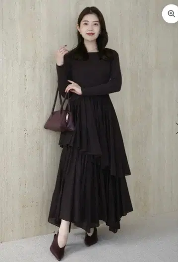 anuans 보트넥 불규칙 헴 도킹 니트 원피스