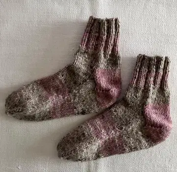 손뜨개질 양말 No.9 울 알파카 아란 트위드 베이지 x 핑크