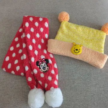 미니 마우스 머플러와 푸우 니트 모자 세트 새상품 반다나 포함