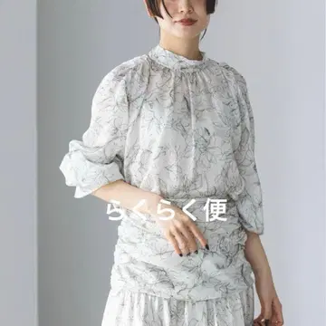 반값 이하 NOBLE 노블 마블 플라워 개더 보타이 블라우스