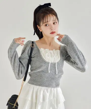 미사용 새상품 NICE CLAUP 레이어드 도킹 니트 그레이 발레코어