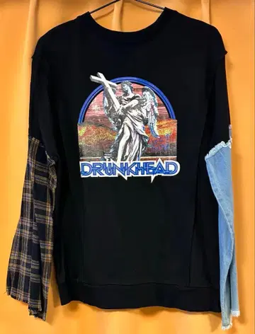 jouetie 타탄 체크 데님 소매 트레이닝복 롱 T셔츠