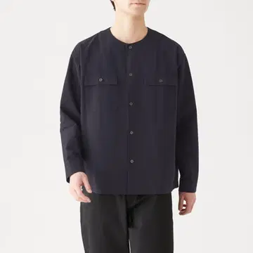 MULI Labo 면 옥스퍼드 노카라 셔츠 블랙 XXS~XS