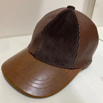 STETSON 브라운 코듀로이 가죽 캡