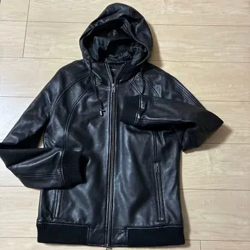 LIU GOO 후드 부착 블랙 가죽 자켓 새상품급 S