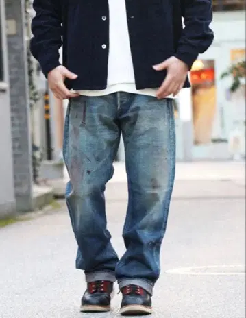 새상품 글래드핸드 빈티지 가공 셀비치 데님 적미 아메카지 데미지