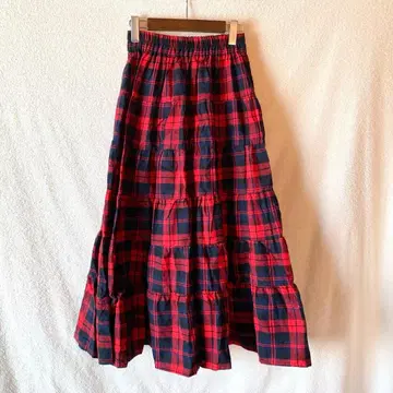 캉캉 스커트*롱 스커트*체크*하의*레드*M 사이즈