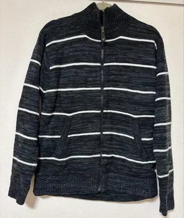 보더 무늬 풀 집업 니트 자켓 남성용