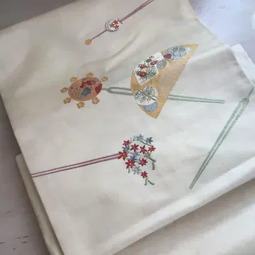 기모노 나고야 오비 2부식 제작 오비 화이트 헤어콤 무늬 순수 실크