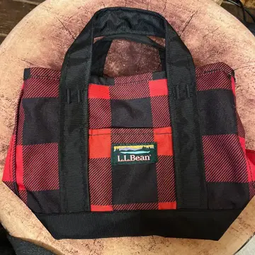 L.L.Bean 빨간색과 블랙 체크 미니 토트백