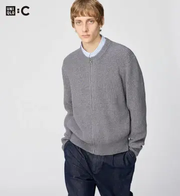 미사용 새상품 유니클로C 크루넥 풀 집업 가디건 그레이 XL 사이즈
