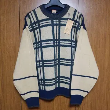 미즈노 네이비 아이보리 체크 니트 스웨터