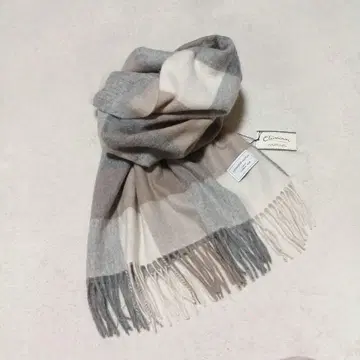 택 포함 새상품 캐시미어 100% 스톨 베이지 체크 무늬 부드러운