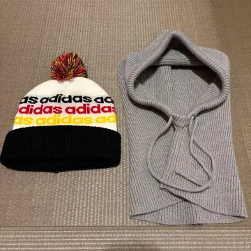 adidas 폼폼 포함 니트 모자 플러스 그레이 니트 발라클라바 세트