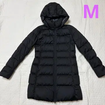 유니클로 여성용 다운 자켓 후드 부착 롱 기장 블랙