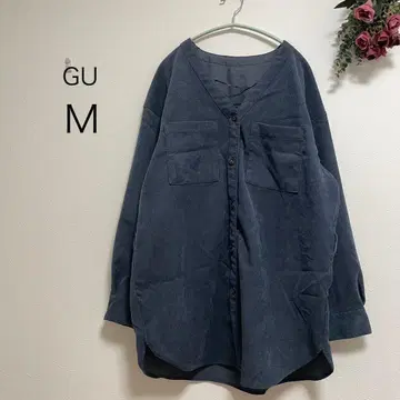 2593 [ GU ] 코듀로이 오버 셔츠 (M) V넥 파랑 그레이