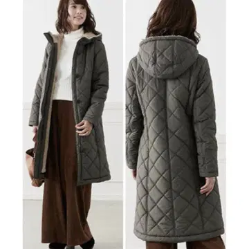 벨메종 따뜻한 벤치 코트 L 카키 퀼팅 후드 부착 보아 안감