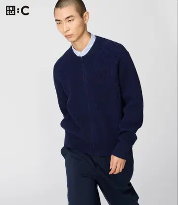 미사용 새상품 유니클로C 크루넥 풀 집업 가디건 네이비 XL 사이즈