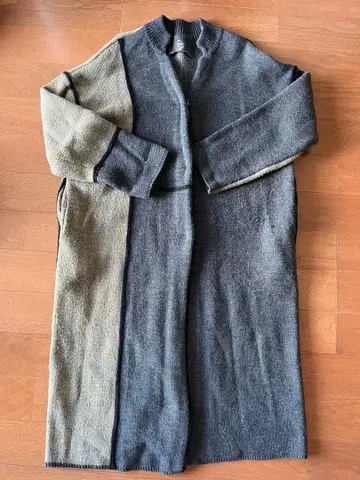 바이컬러 니트 롱 니트 코트