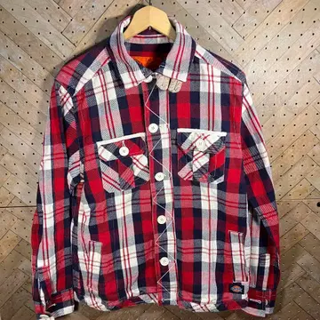 Dickies 체크 워크 셔츠 지퍼 사양 L 빨간색/네이비 USA 기획