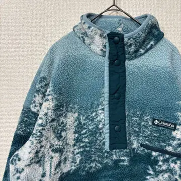 컬럼비아 플리스 올 패턴 화려한 스냅 T 미국 빈티지 의류 S 3366