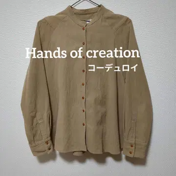 Hands of creation 코듀로이 스탠드 카라 개더 플레어 셔츠