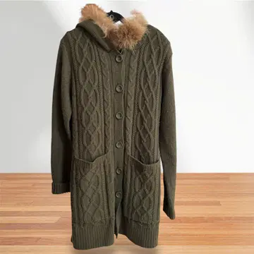 후드 부착 올리브 그린 니트 가디건 MUSH