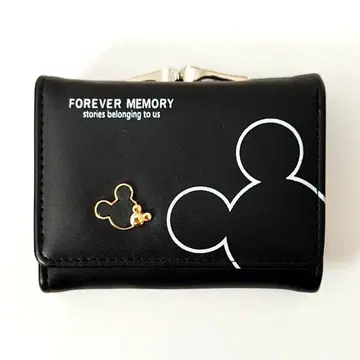 3단 폴더형 지갑 컴팩트 가마구치 여성용 블랙 코인 카드 지폐