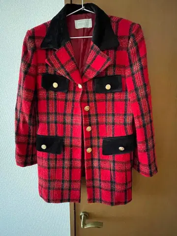 9호 트위드 자켓 체크 무늬 겉옷 울 혼방 일본제 레트로 레어