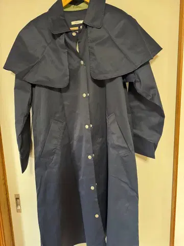 네이비 롱 코트 프론트 버튼