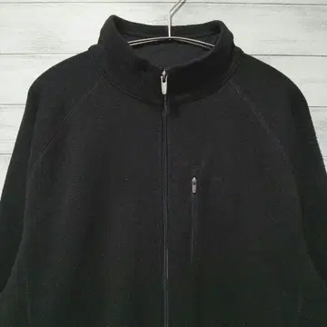 폴리에스테르 니트 속기모 가슴 포켓 블랙 풀 집업 USA 구제 의류