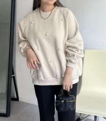 프로즈베일*펄 장식 속기모 래글런 맨투맨